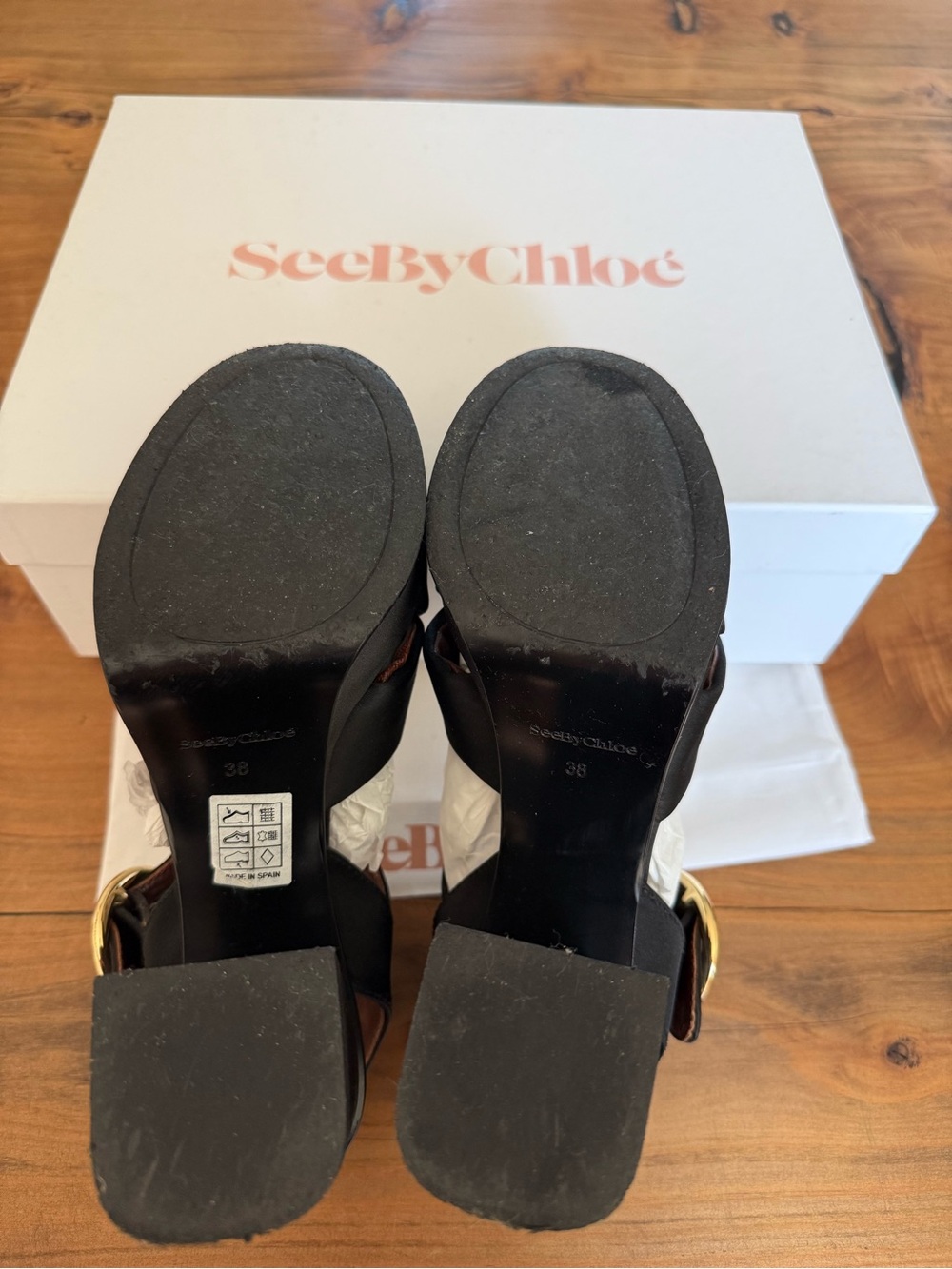 $405.81 See By Chloé Black Satin 110mm platform sandals size 38 - Picture 6 of 10